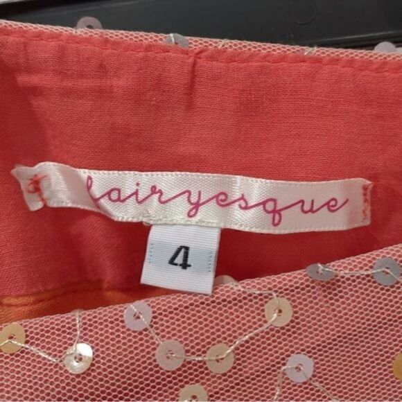 Vintage 80s Pleated Skirt Ruffle Sequin Mesh Inset Fairyesque Coral Fairycore 4 - Picture 3 of 8